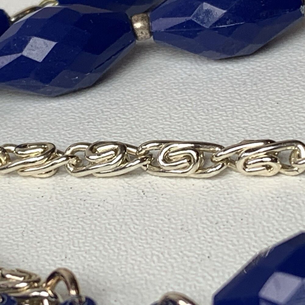 Vintage West Germany Blue Faceted Acrylic Bead Statement Necklace Silver Tone - Picture 9 of 9